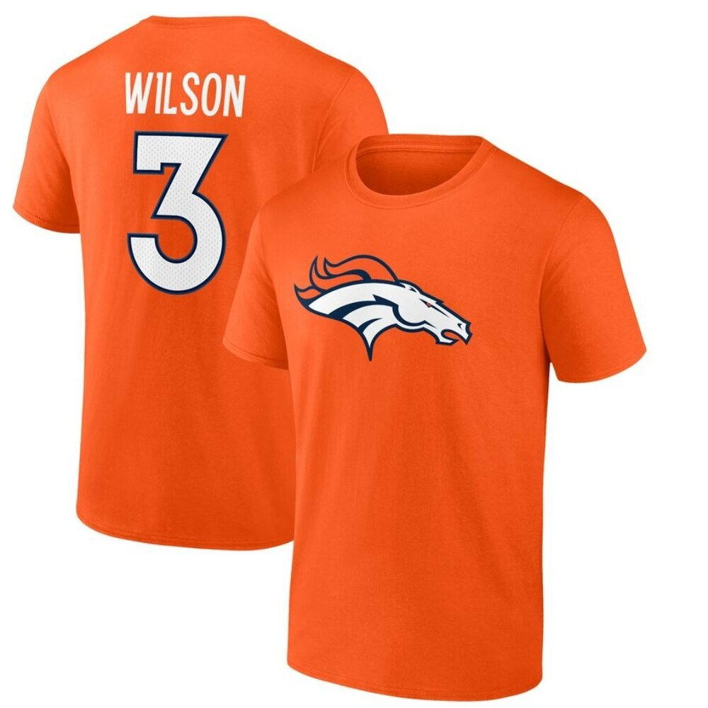 NWT New Fanatics Russell Wilson 3 Orange Denver Broncos T-Shirt Size L